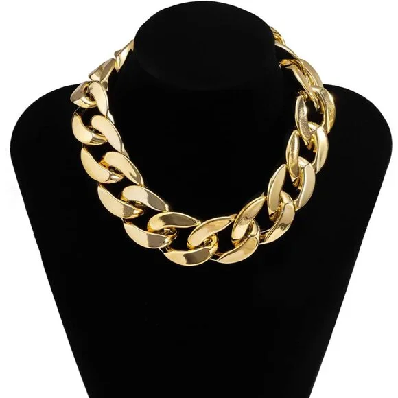 Acrylic Gold Chunky Chain Necklace Earrings Set for Women,Punk Short Thick Wide - Picture 5 of 9
